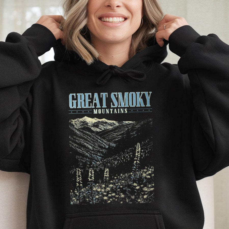 Great Smoky Mountains National Park Hoodie | Retro Appalachian Mountain Wildflower Graphic | Premium Cotton Blend | Nature Lover Hiking Gift