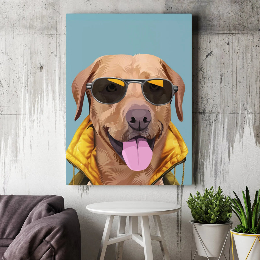 Yellow Labrador Dog Canvas Wall Art | Cool Dog with Sunglasses and Vest | Premium Gallery Wrap 1.25 Inch | Modern Home Decor Gift for Dog Lovers