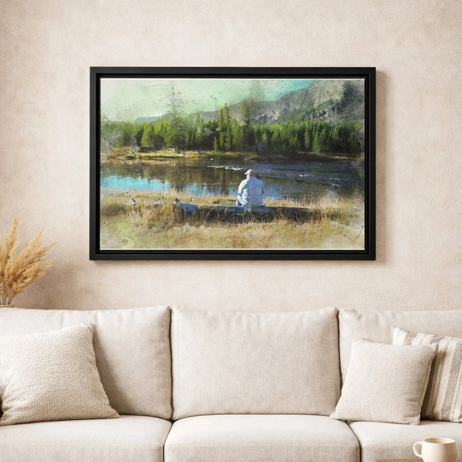 Mountain River Landscape Canvas Art | Serene Forest Nature Print | Gallery-Quality Fade-Resistant Decor | Fishing Lover Wall Decor Gift