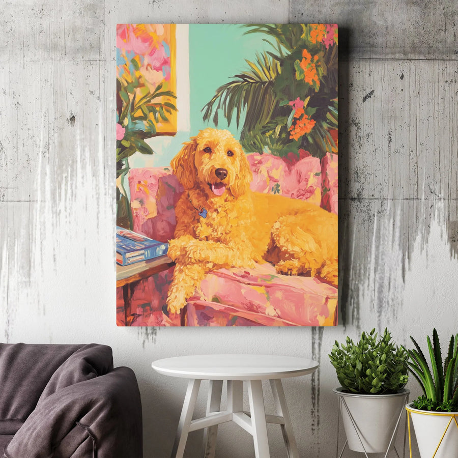 Goldendoodle Canvas Wall Art | Vibrant Painterly Style Pet Portrait | Premium Frameless Canvas Print | Gift for Dog Mom