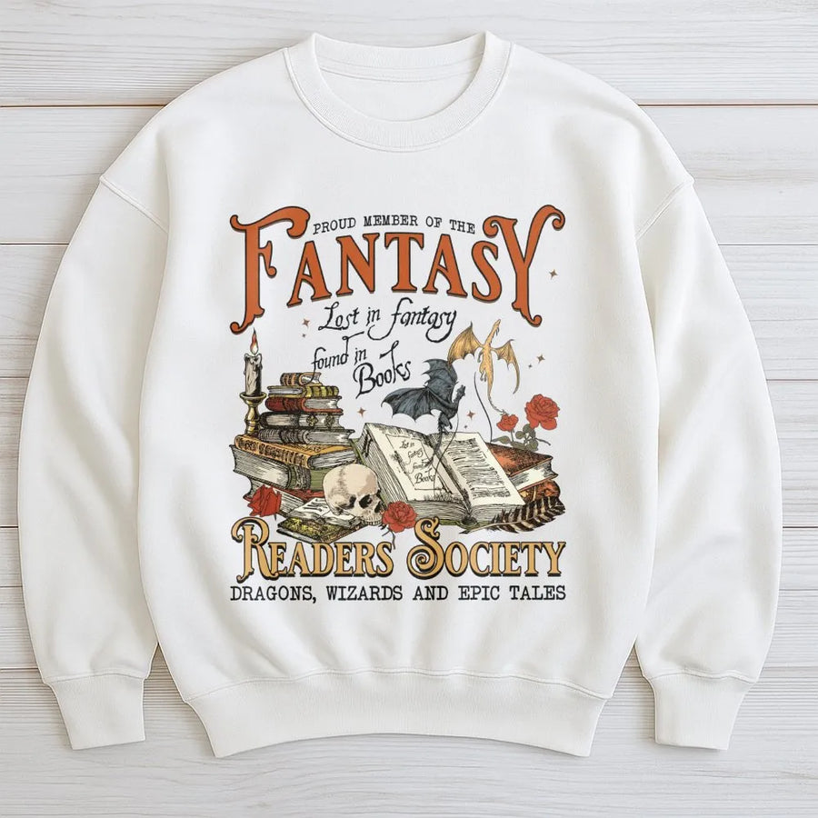 Fantasy Readers Society Sweatshirt | Dragon And Bookish Graphic Design | Premium Cotton Blend | Gift For Book Lovers And Fantasy Readers