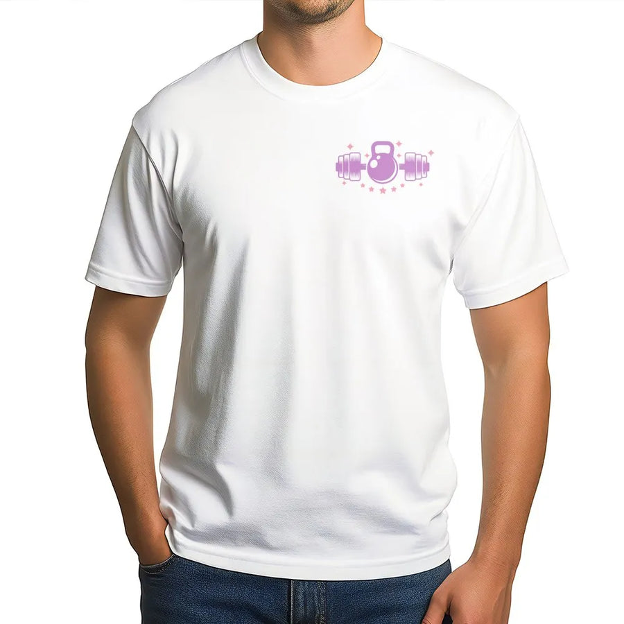Cute Workout T-Shirt | Kettlebell & Dumbbell Graphic | Premium Cotton Blend | Gift for Women Who Lift