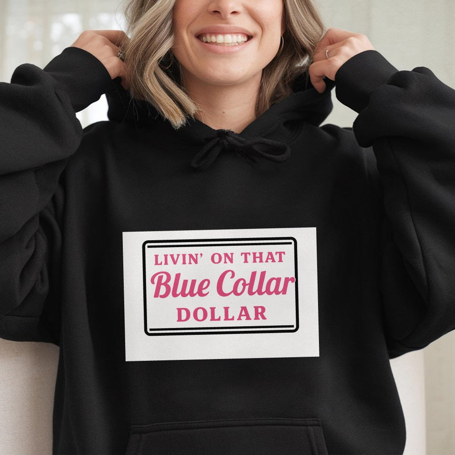 Blue Collar Dollar Hoodie | Southern Country Pride Graphic | Premium Cotton Blend Sweatshirt | Gift For Hardworking Men And Women