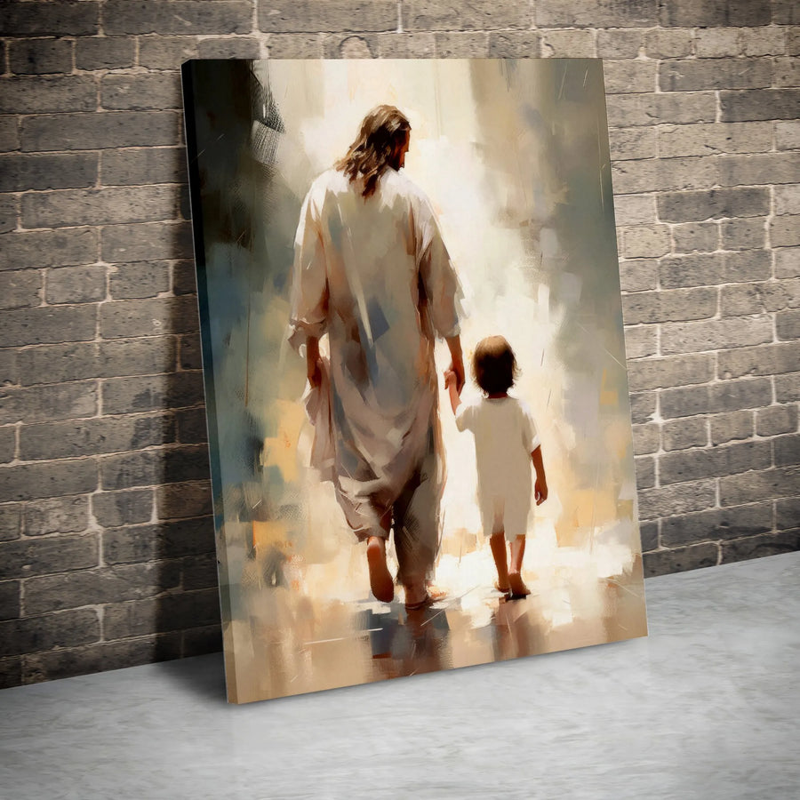 Jesus Walking With Child Canvas Art | Christian Wall Decor | Gallery Quality Premium Print | Faithful Gift for Nursery or Home