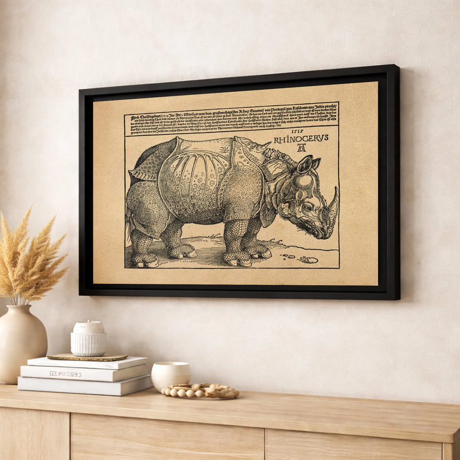 Albrecht Durer Rhinocervs Woodcut Canvas | 1515 Renaissance Art Print | Premium 1.25" Thick Gallery Wrap | Historic Wildlife Wall Art Gift