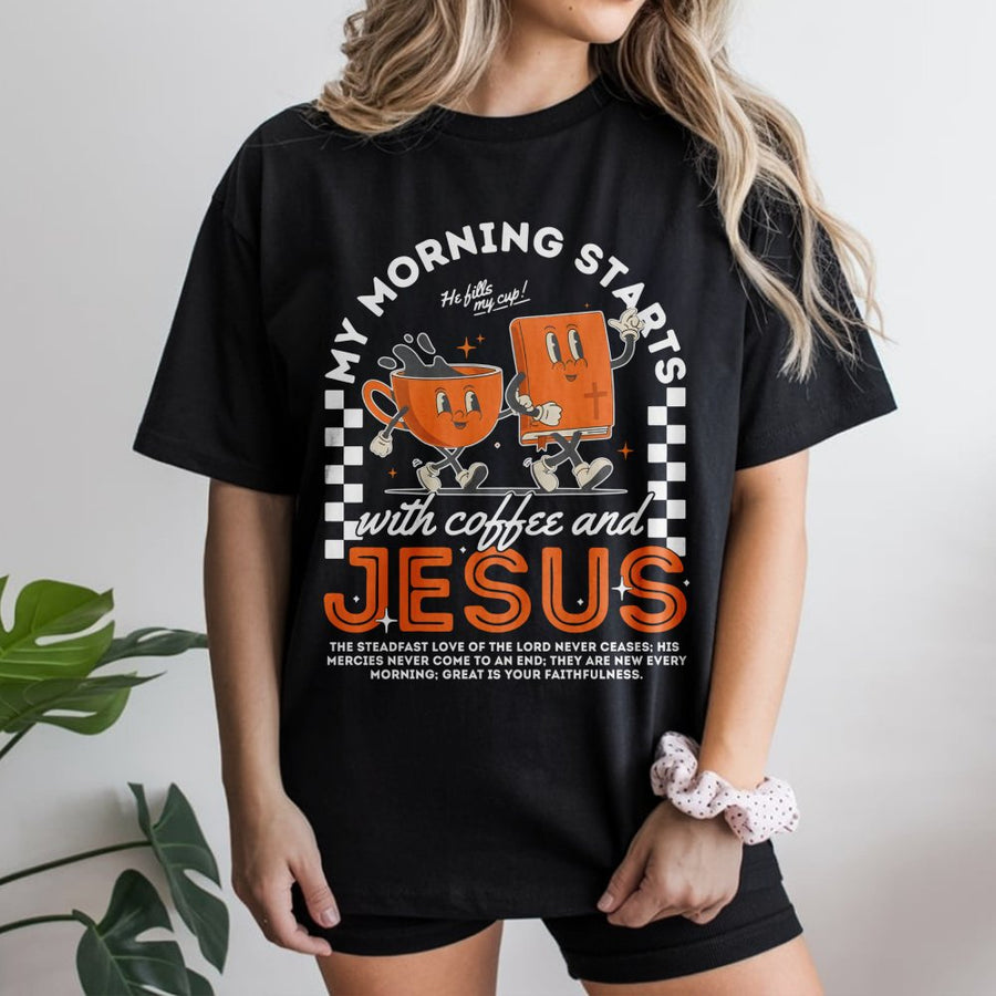 Coffee and Jesus T-Shirt | Retro Christian Graphic Tee | 100% Soft Cotton Premium Apparel | Faith-Based Gift for Believers