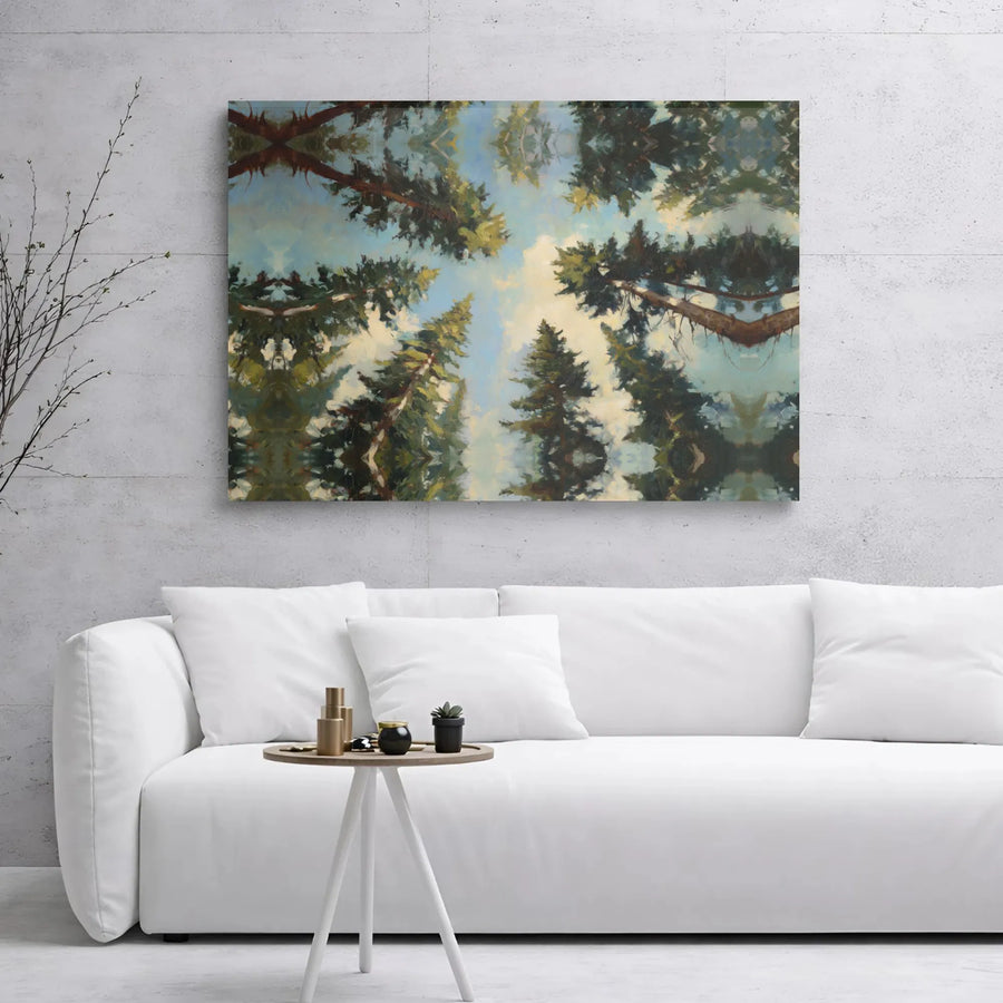 Forest Canopy Canvas Wall Art | Kaleidoscopic Pine Tree View | Gallery-Wrapped Premium Print | Nature-Inspired Home Decor Gift