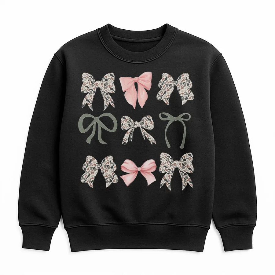 Camo Bow Sweatshirt | Aesthetic Preppy Ribbon Graphic | Premium Cotton Blend Crewneck | Trendy Gift For Her Women Teens