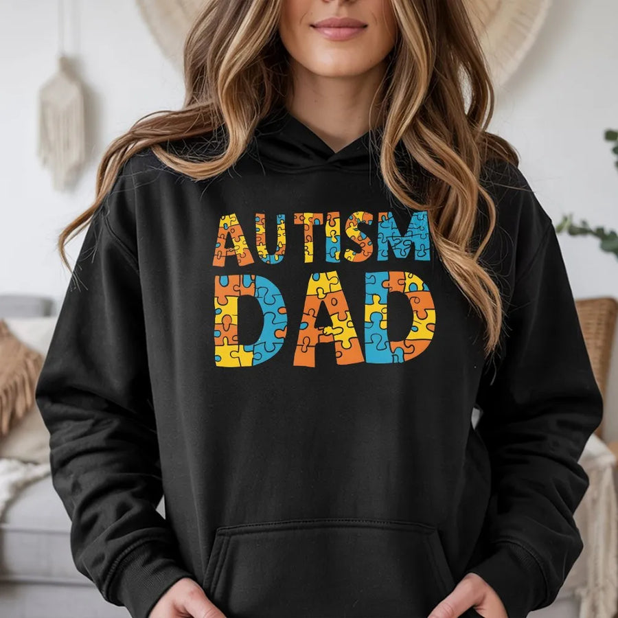 Autism Dad Hoodie | Colorful Puzzle Piece Awareness Graphic | Premium Cotton Blend | Meaningful Gift For Special Needs Father