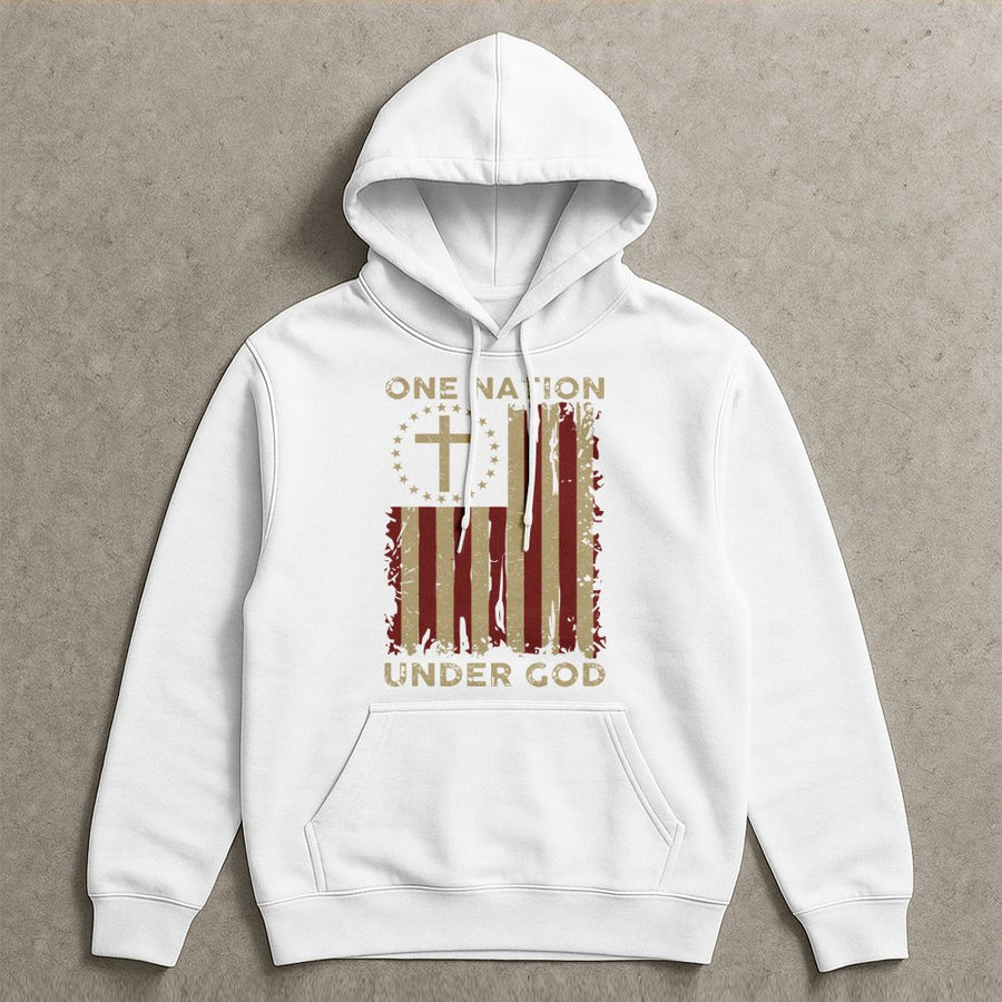 One Nation Under God Hoodie | American Flag Cross Graphic | Premium Cotton Blend | Patriotic Christian Gift for Men and Women