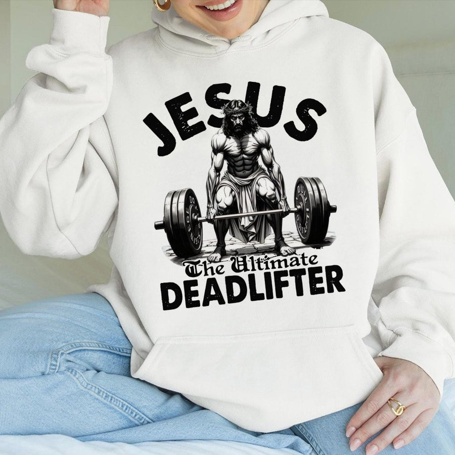 Jesus The Ultimate Deadlifter Hoodie | Christian Fitness Graphic | Premium Cotton Blend | Motivational Workout Gift for Gym Lovers