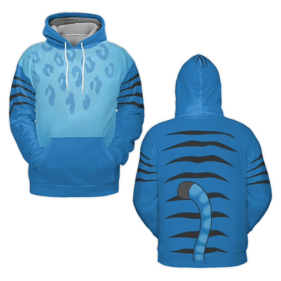 Blue Tiger Costume 3D Hoodie | Animal Pattern Cosplay Sweatshirt | Premium Brushed Fleece | Unisex Gift for Animal Lovers