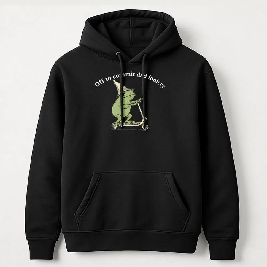 Funny Frog Dad Hoodie | 'Off to Commit Dad Foolery' Graphic Tee | Premium Comfort Colors Cotton | Humorous Gift for Dad, Father's Day, New Father