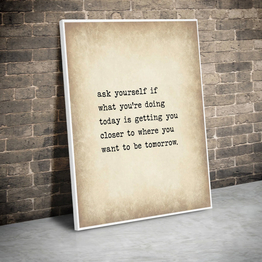 Motivational Quote Wall Art | Ask Yourself Inspirational Text Print | Premium Gallery Canvas | Home Office Success Decor Gift
