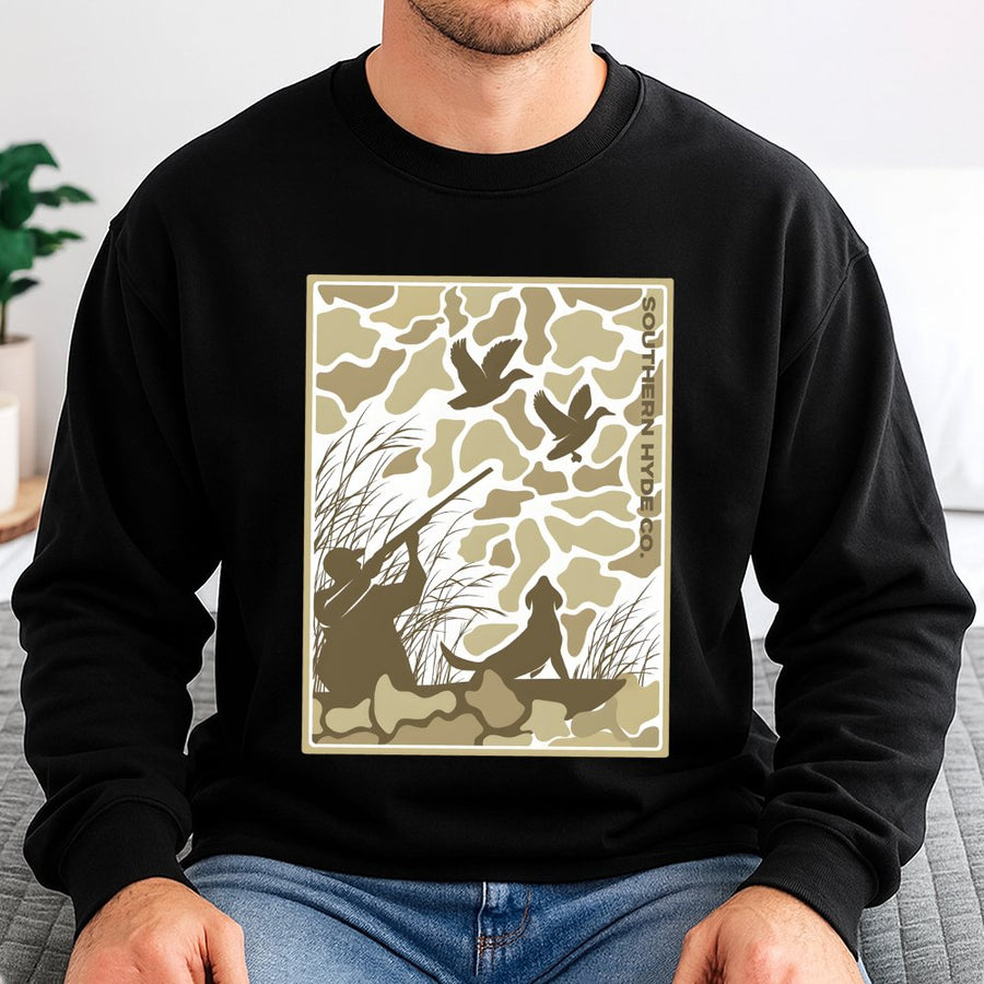 Duck Hunting Sweatshirt | Hunter and Dog Graphic Print | Cotton Blend Crewneck | Outdoor Gift for Men and Women