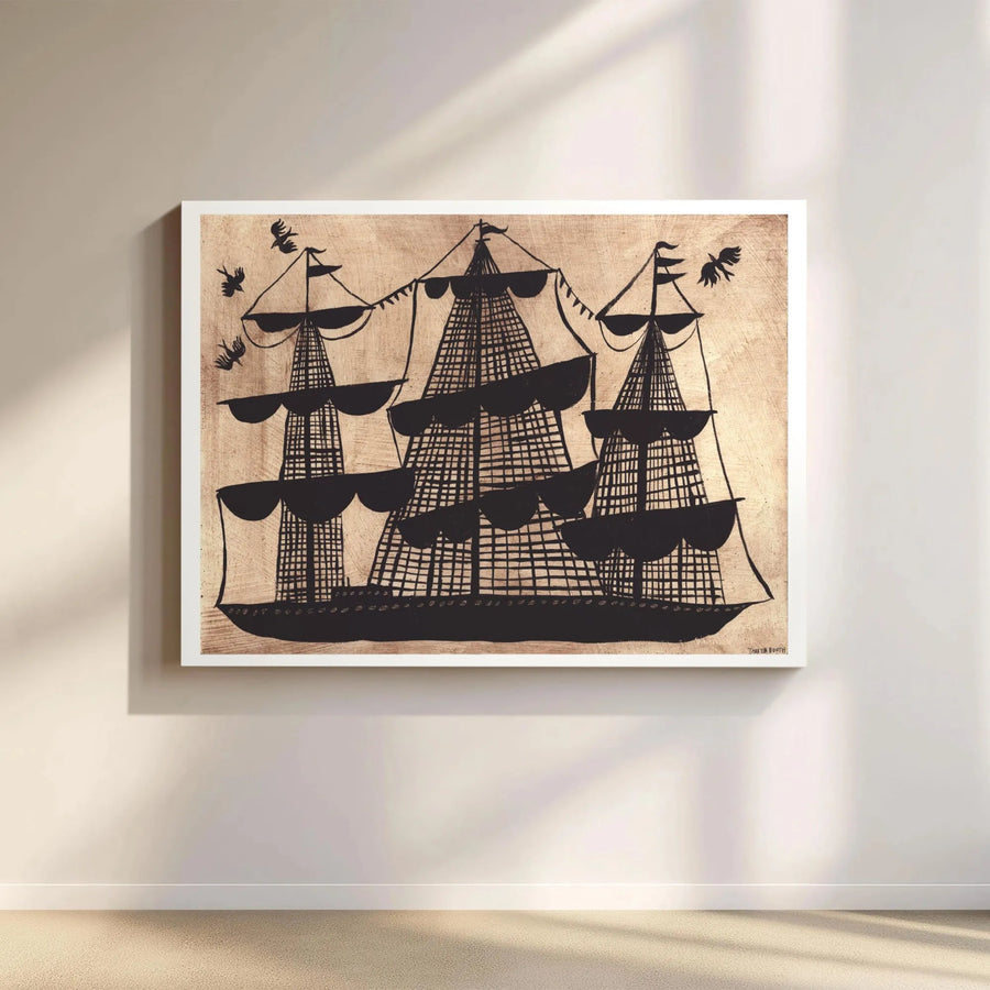 Tall Ship Silhouette Wall Art | Nautical Sailing Boat Canvas Print | Premium Gallery Wrap Decor | Coastal Home Office Gift