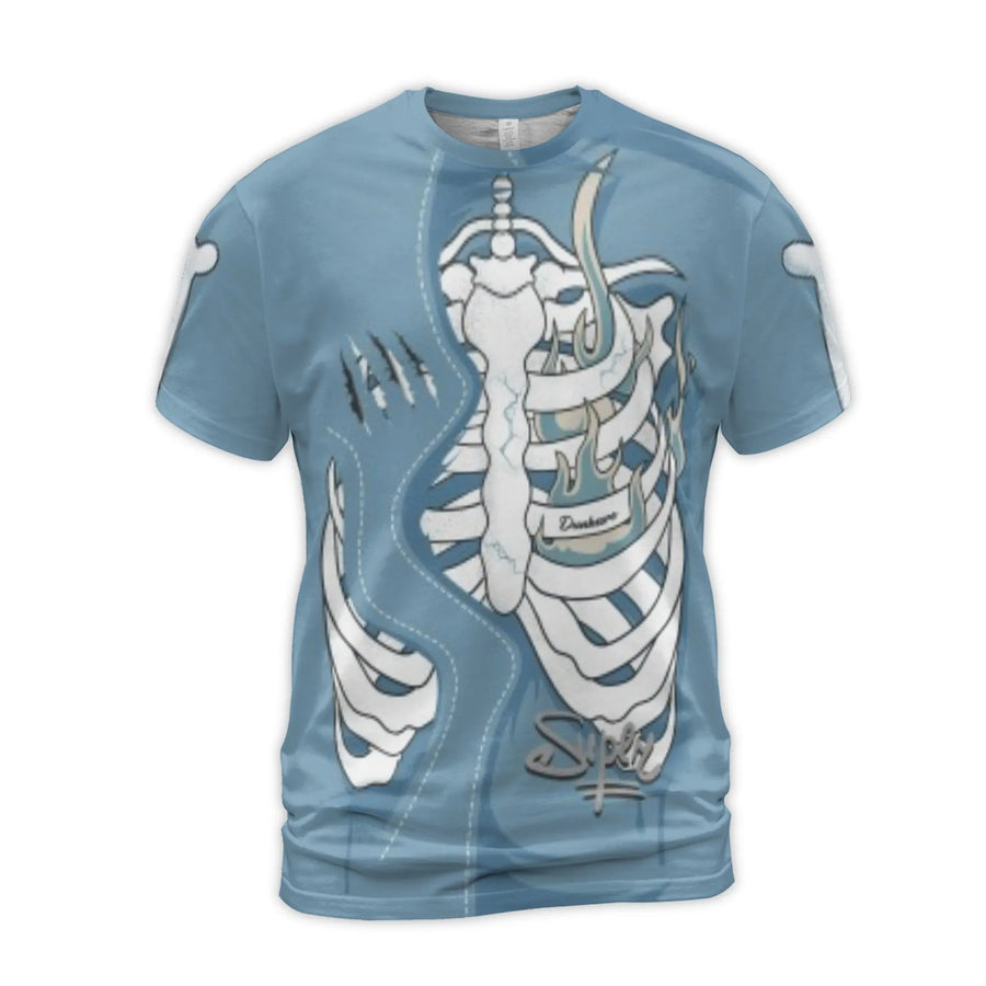 Skeleton Rib Cage 3D Graphic T-Shirt | Blue Flames Streetwear Print | Premium Stretch Jersey Fabric | Edgy Urban Style Gift for Men