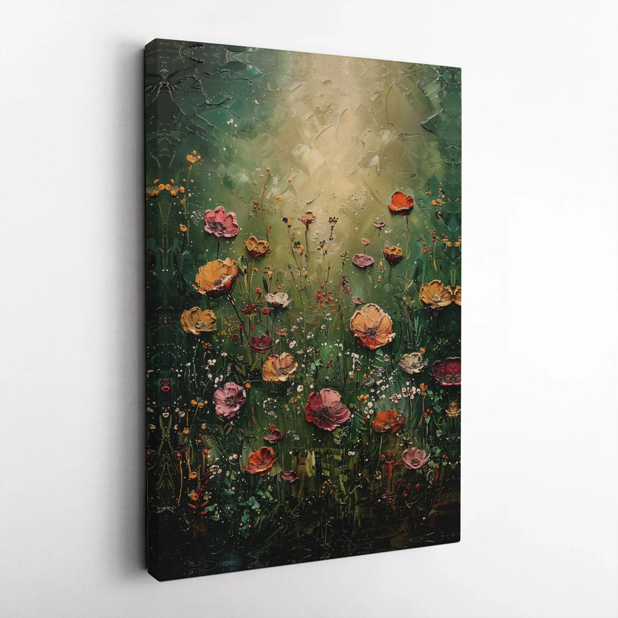 Wildflower Field Canvas Art | Impasto Floral Texture Painting | Premium Gallery Wrap Print | Nature Inspired Modern Home Decor Gift