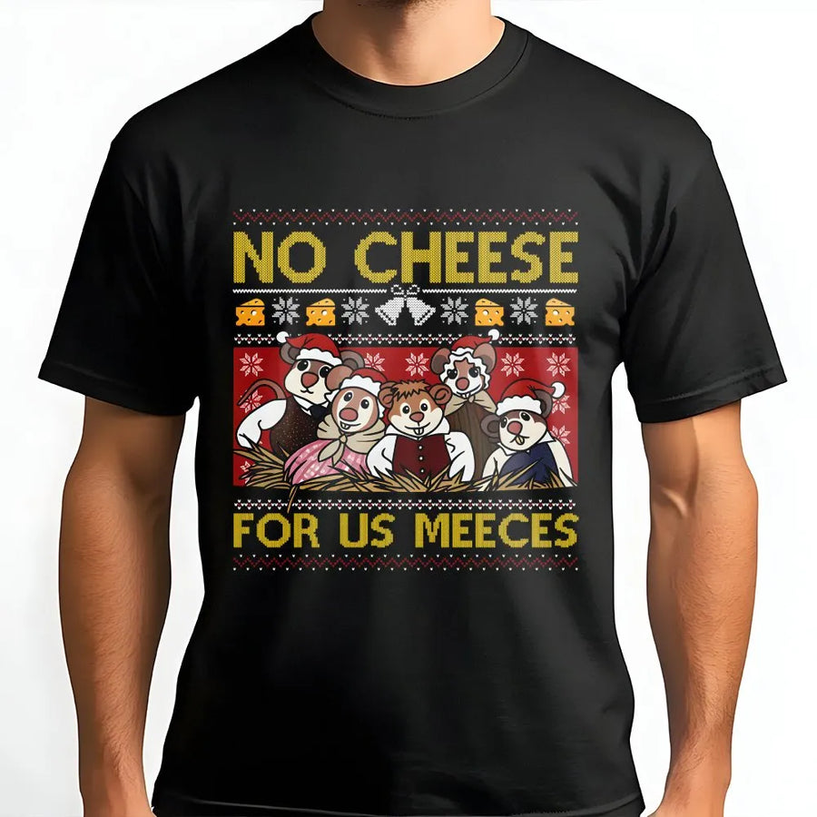 No Cheese For Us Meeces T-Shirt | Funny Mouse Christmas Graphic | Premium Soft Cotton Tee | Holiday Gift for Mouse Lovers & Retro Cartoon Fans