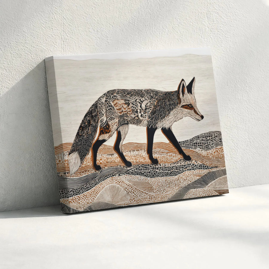 Stylized Fox Canvas Wall Art | Linocut Style Woodland Animal Print | Premium Gallery Wrapped Canvas | Modern Farmhouse Decor Gift for Nature Lover