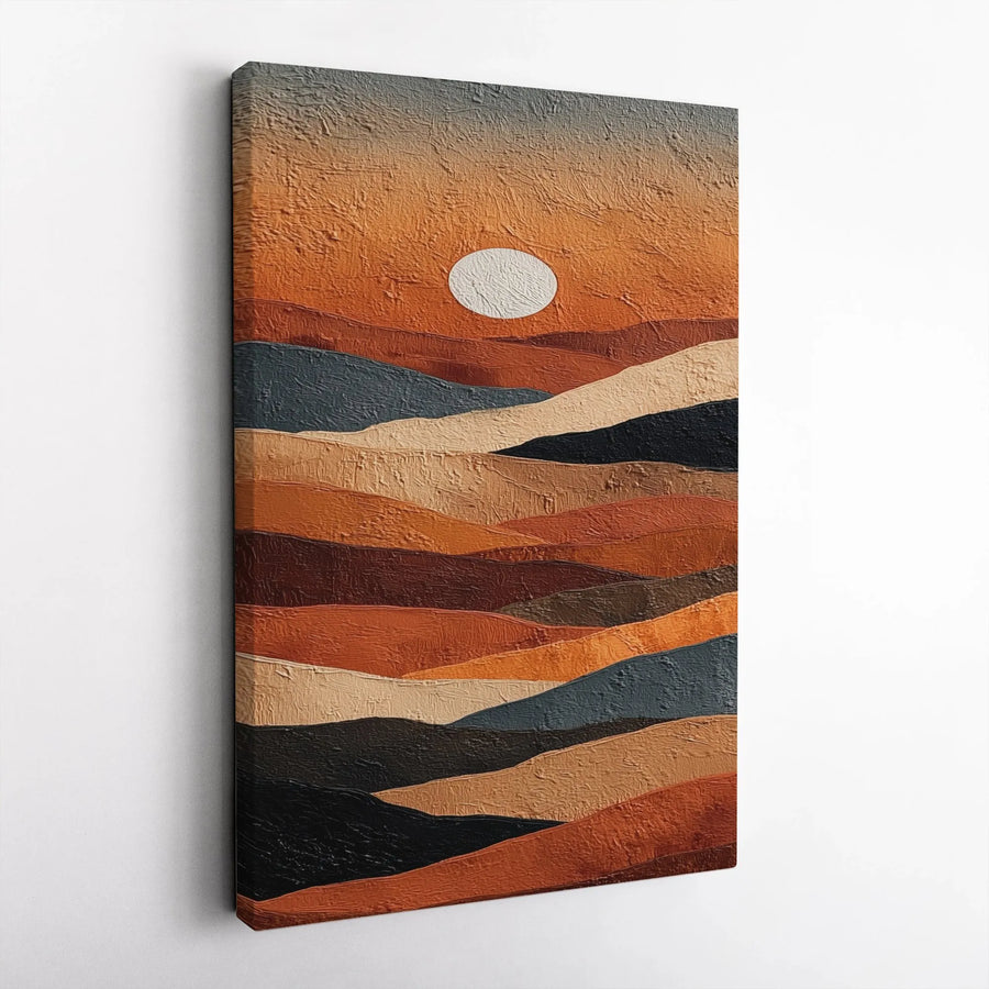 Terracotta Abstract Canvas Art | Textured Mountain Sunset Print | Premium Thick Gallery Wrap | Modern Boho Home Decor Gift