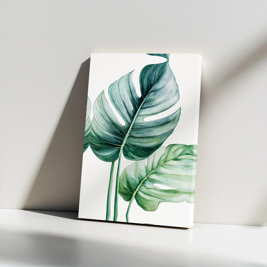 Monstera Leaf Canvas Wall Art | Minimalist Watercolor Botanical Print | Premium Gallery Wrap | Modern Home Decor Gift
