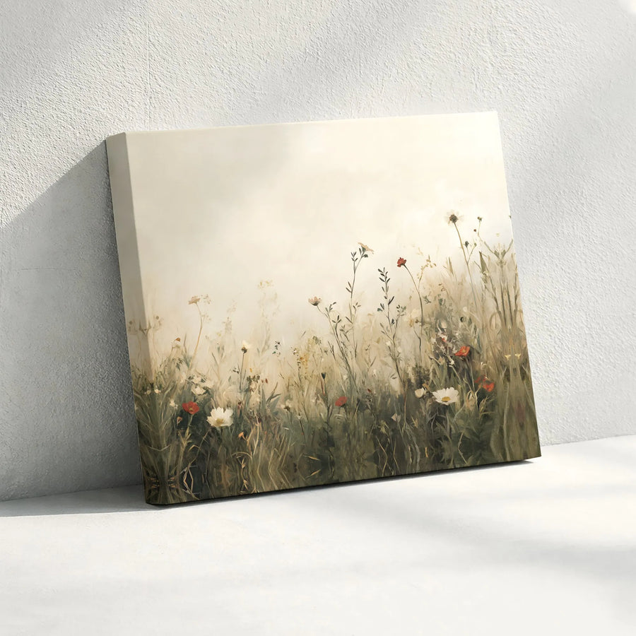 Wildflower Meadow Canvas Print | Vintage Botanical Painting Wall Art | Premium Gallery Wrap Canvas | Farmhouse Living Room Decor Gift
