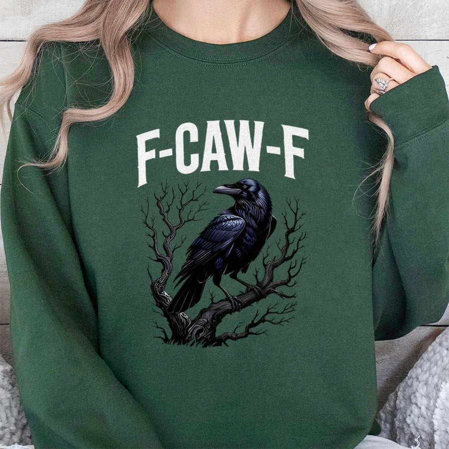 Raven Graphic Sweatshirt | F-Caw-F Sarcastic Crow Bird Design | Premium Cotton Blend Crewneck | Unisex Gothic Gift For Dark Academia Lovers