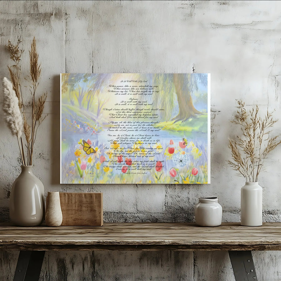 It Is Well With My Soul Canvas Art | Christian Hymn Lyric Wall Decor | Premium Gallery Wrap Print | Inspirational Religious Gift for Home