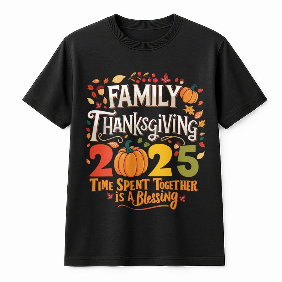 Family Thanksgiving 2025 T-Shirt | Retro Pumpkin Fall Graphic | Premium Soft Cotton Tee | Autumn Holiday Gift For Family Gathering