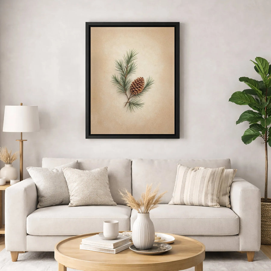 Pinecone Canvas Wall Art | Rustic Botanical Pine Branch Print | Premium Gallery-Wrapped 1.25 Inch Canvas | Farmhouse Home Decor Gift