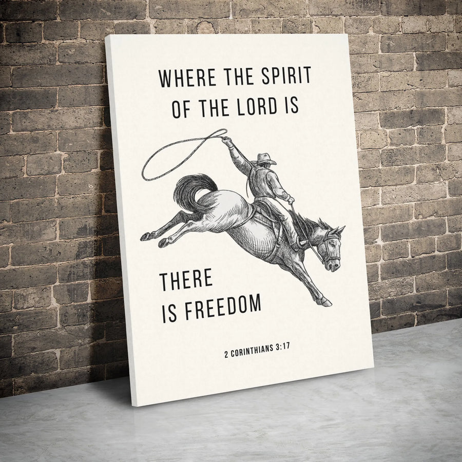 Where The Spirit Of The Lord Is There Is Freedom Canvas | Cowboy Sketch Bible Verse Wall Art | Premium Gallery Wrap Decor | Religious Gift For Men