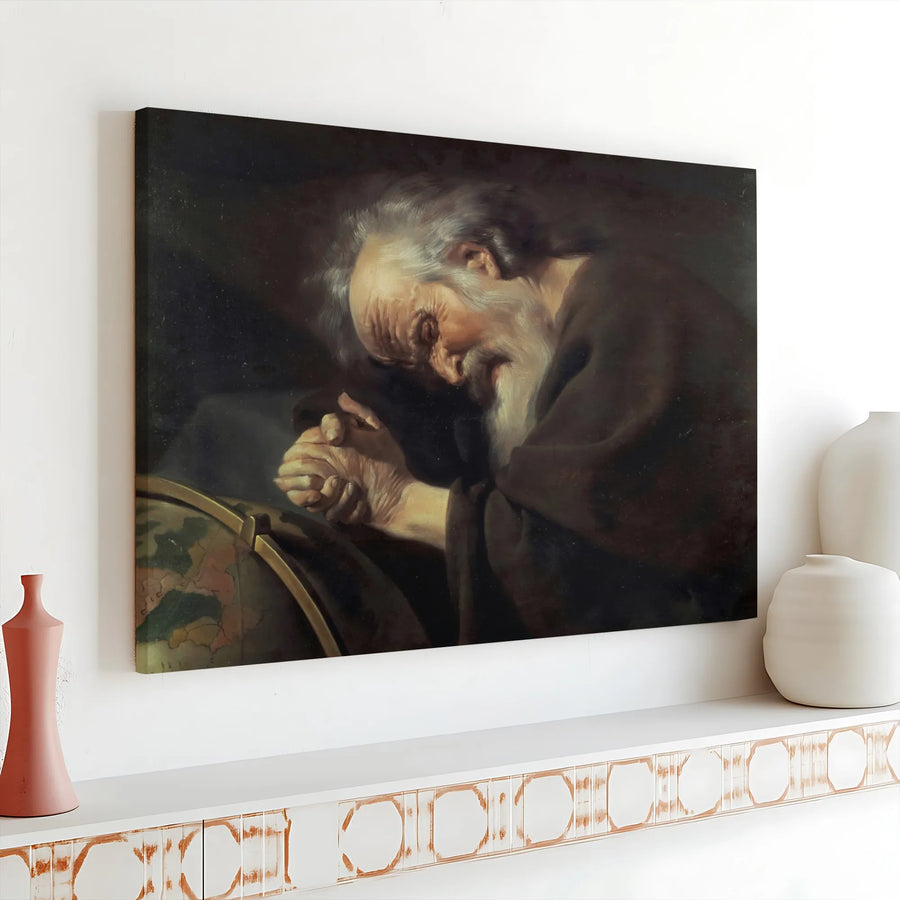 Heraclitus The Weeping Philosopher Canvas Print | Hendrick Ter Brugghen Fine Art Reproduction | 1.25" Gallery Wrap Wall Decor | Classic Museum Style Gift