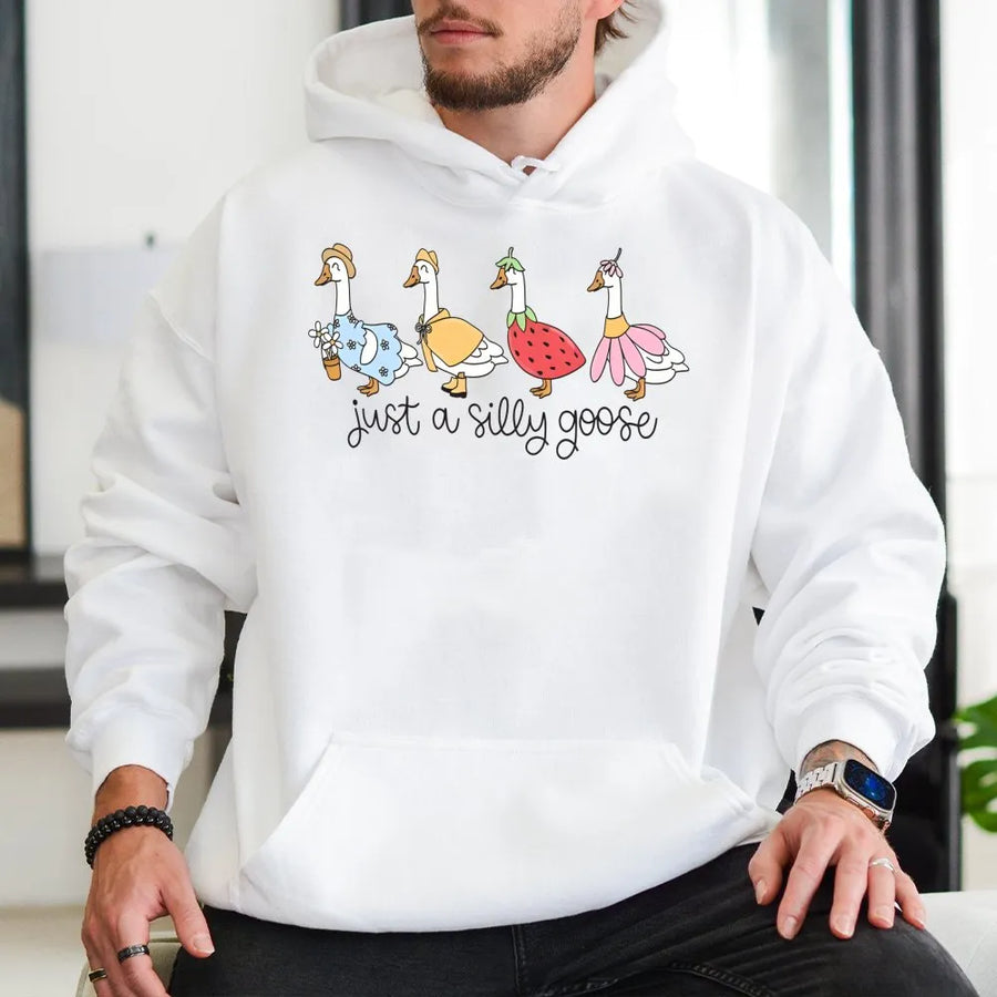 Just A Silly Goose Hoodie | Cute Animal Graphic Sweatshirt | Premium Cotton Blend | Funny Gift For Women & Bird Lovers
