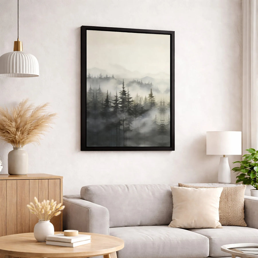 Misty Pine Forest Wall Art | Foggy Mountain Landscape Print | 1.25-Inch Premium Gallery Canvas | Nature Inspired Home Decor Gift
