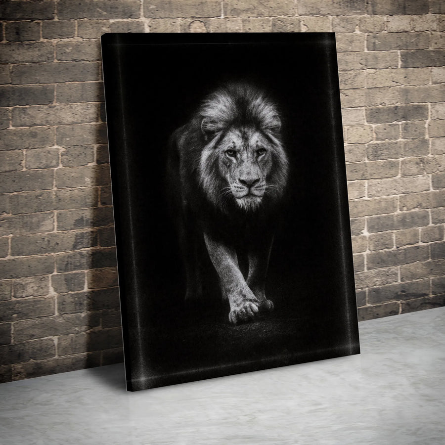 Lion Canvas Wall Art | Black and White Majestic Lion Portrait | 1.25 Inch Premium Gallery Wrap | Modern Home Office Decor Gift
