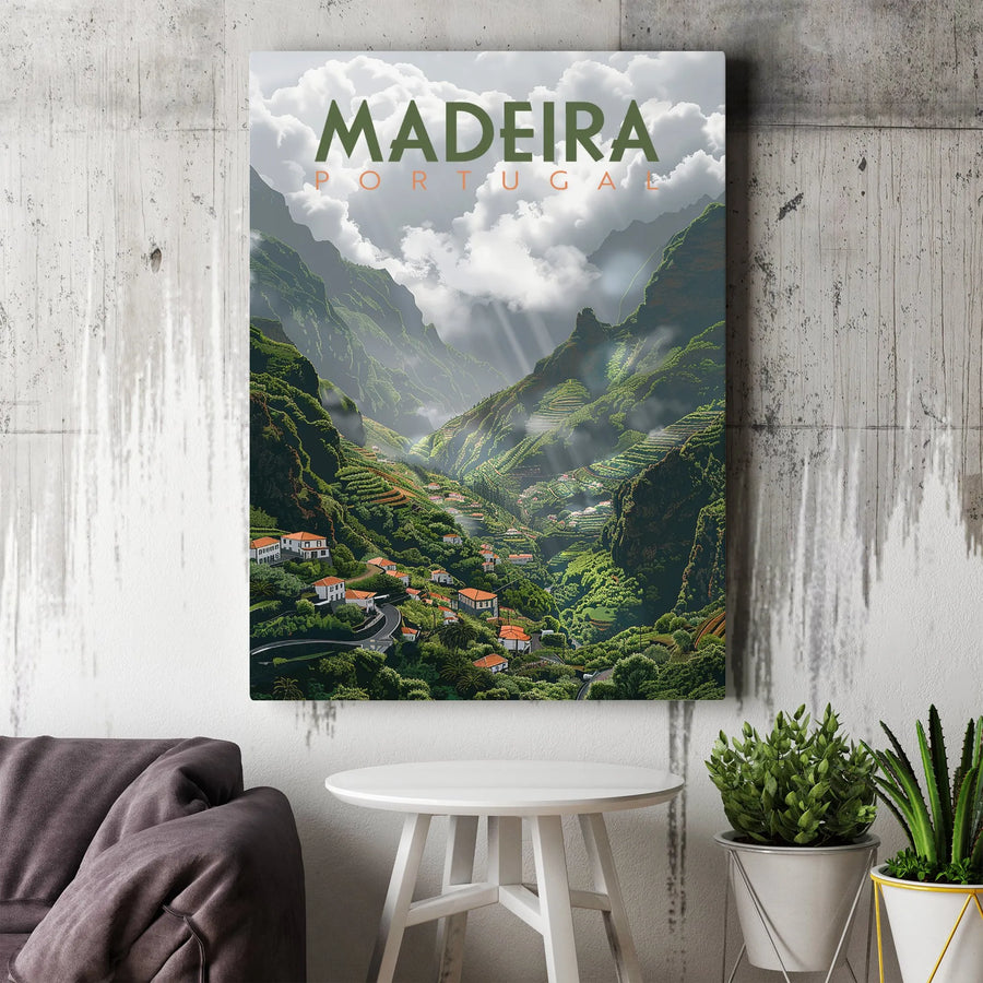Madeira Portugal Vertical Canvas | Scenic Mountain Valley Travel Art | Premium High-Resolution Print | Collector's Gift for Home Decor
