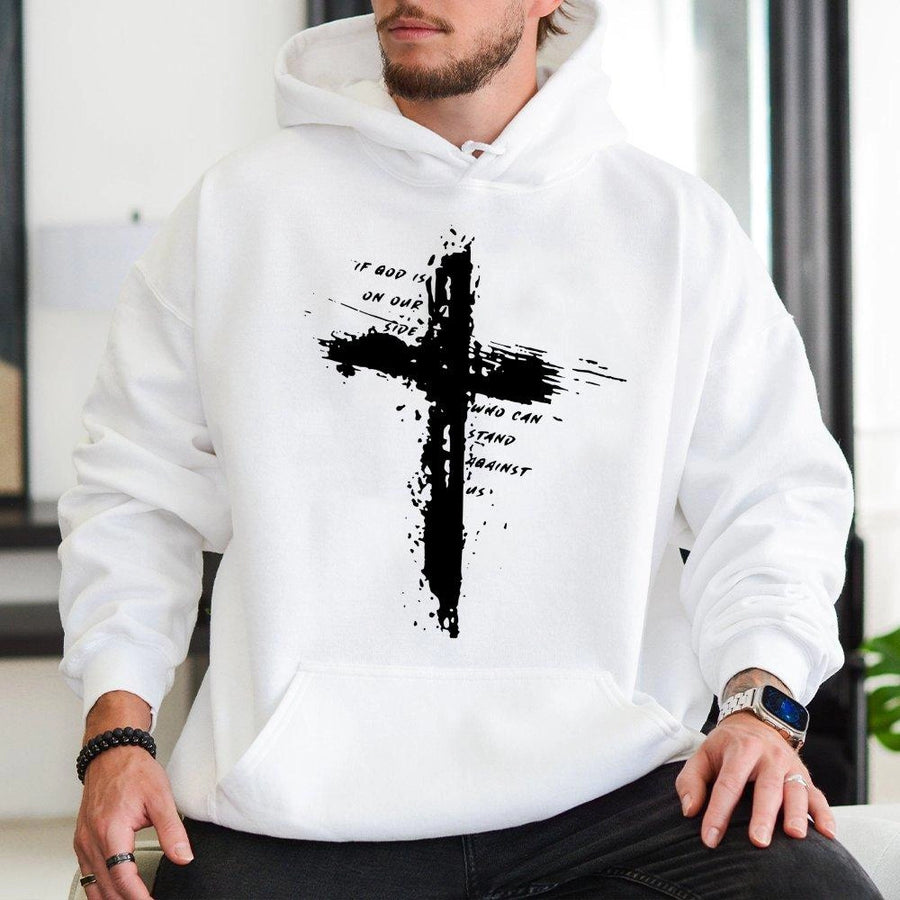 Christian Cross Hoodie | Romans 8:31 Bible Verse Graphic | Premium Cotton Blend | Religious Gift for Men and Women