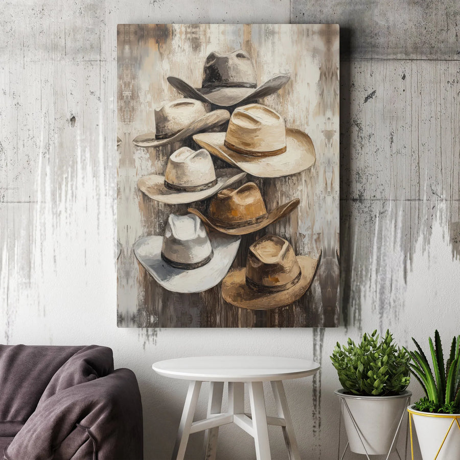 Western Cowboy Hat Canvas Print | Rustic Farmhouse Wall Art | Premium Fade-Resistant Gallery Wrap | Southwestern Home Decor Gift