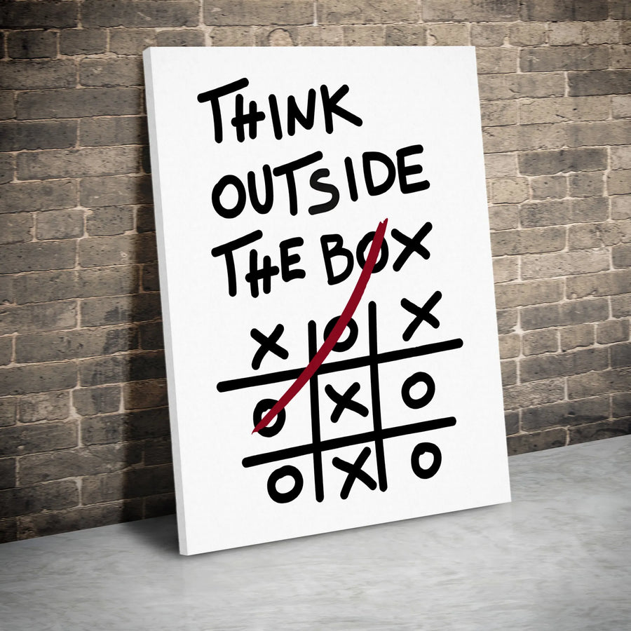 Think Outside The Box Canvas Art | Minimalist Tic Tac Toe Typography Print | Premium Gallery Wrap Wall Decor | Motivational Office Gift for Him