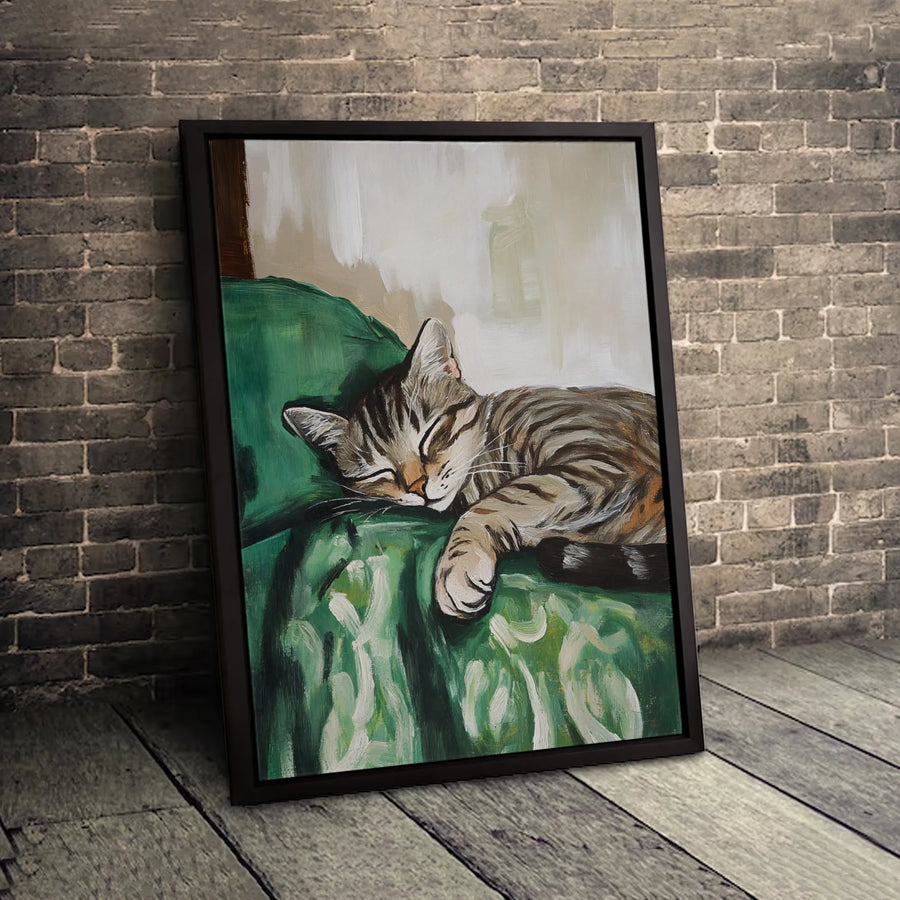 Sleeping Tabby Cat Wall Art | Impressionist Oil Painting Style | Premium 1.25-Inch Gallery Canvas | Cozy Home Decor Gift for Cat Lovers
