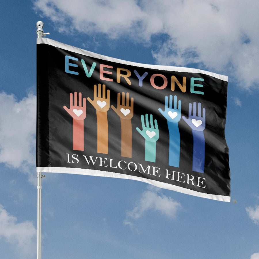 Everyone Is Welcome Here House Flag | Diversity Inclusion Hands Banner | Premium Weather-Resistant Polyester | Patriotic Home & Garden Decor