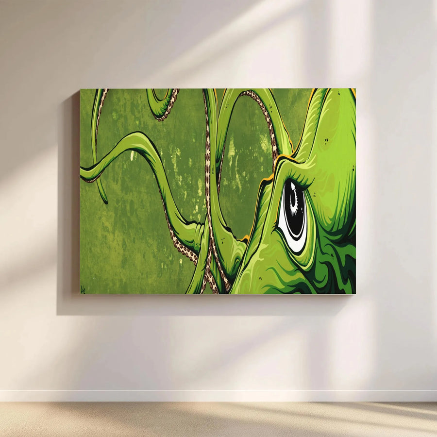 Giant Kraken Canvas Wall Art | Panoramic Green Sea Monster Print | Premium Fade-Resistant Canvas | Unique Collector's Decor for Fantasy Fans