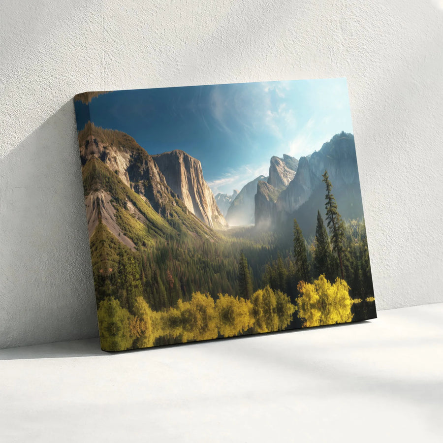 Yosemite Valley Canvas Wall Art | Panoramic Mountain Landscape Photo | Premium Gallery Quality Print | Living Room & Cabin Decor Gift for Nature Lovers