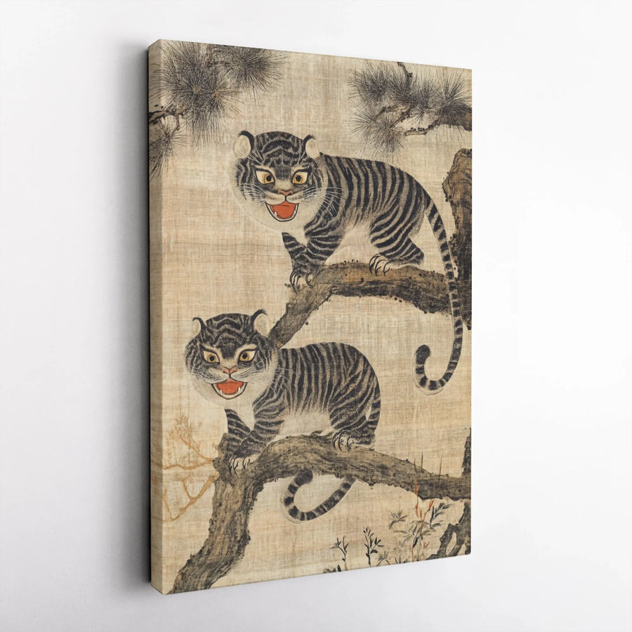 Vintage Korean Tiger Canvas Art | Traditional Asian Folk Painting Print | Premium Gallery Wrapped Canvas | Zen Home Decor Collector's Gift