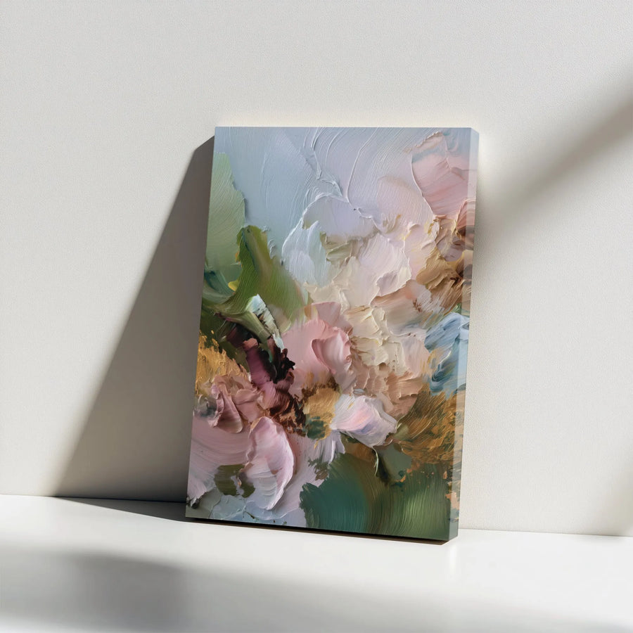 Abstract Floral Canvas Wall Art | Impasto Style Pink Flower Art | Premium Thick Gallery Wrap | Modern Living Room & Bedroom Decor Gift