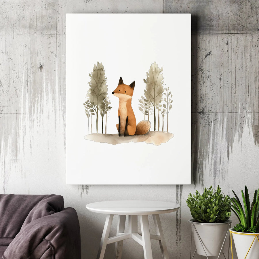 Watercolor Fox Canvas Wall Art | Cute Forest Animal Illustration | Gallery Quality Framed Print | Nursery Decor or Kids Room Gift