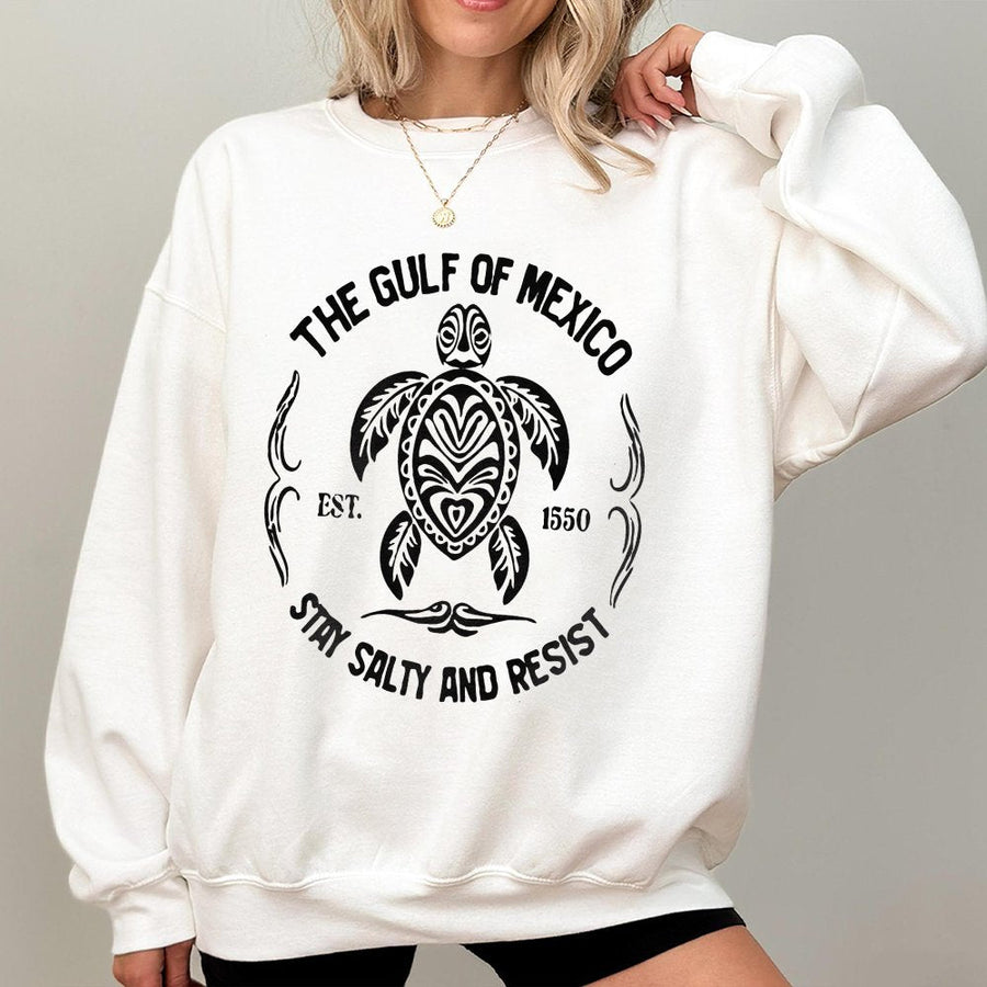 Gulf of Mexico Sea Turtle Sweatshirt | Tribal Ocean Graphic Print | Premium Cotton Blend | Coastal Gift for Nature Lovers