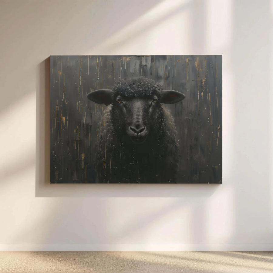Black Sheep Canvas Wall Art | Dark Moody Farmhouse Portrait | Gallery-Quality 1.25 Inch Profile | Modern Home & Office Decor Gift