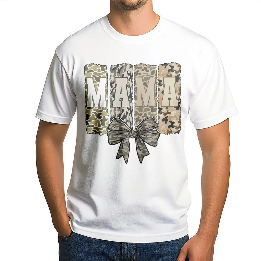 Mama Camo Bow T-Shirt | Trendy Coquette Aesthetic Graphic Tee | Premium Soft Cotton | Mother's Day 2026 Gift for Mom and Wife
